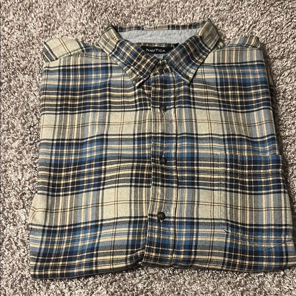 Nautica Blue and Black Casual Button Down Shirt - Picture 1 of 5